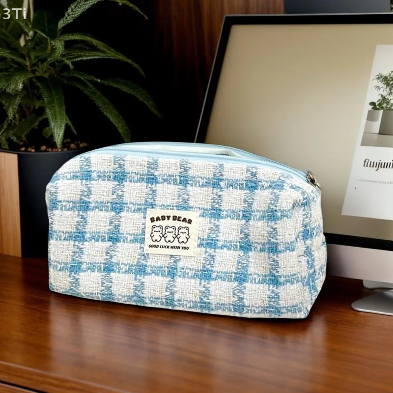 INS Design Plüsch Größe Tartan Tuch Stift Fall Grundlegende Tuch Pinsel Kosmetik Beutel College Student Schreibwaren Make-Up Lagerung Fall