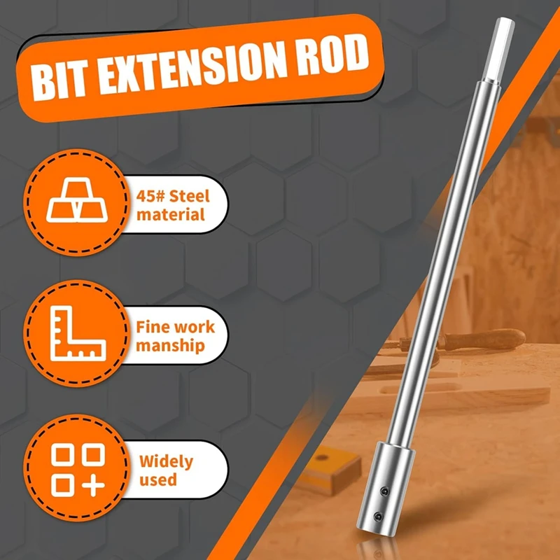 10Inch Bit Extension For 3/8In Round Shank,Wood Spade Drill Bit Extender,For Adding Over 8-3/4Inches Of Drilling Depth