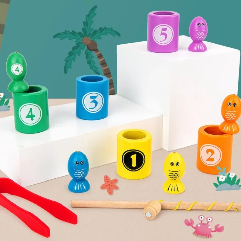 Jeu de pêche magnétique Montessori en bois pour enfant, jouet d'apprentissage précoce, avec document numérique, leone nition