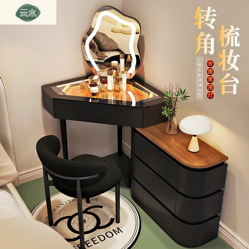 Small apartment triangular corner dresser chest cabinet integrated household bedroom corner makeup table new solid wood bedside