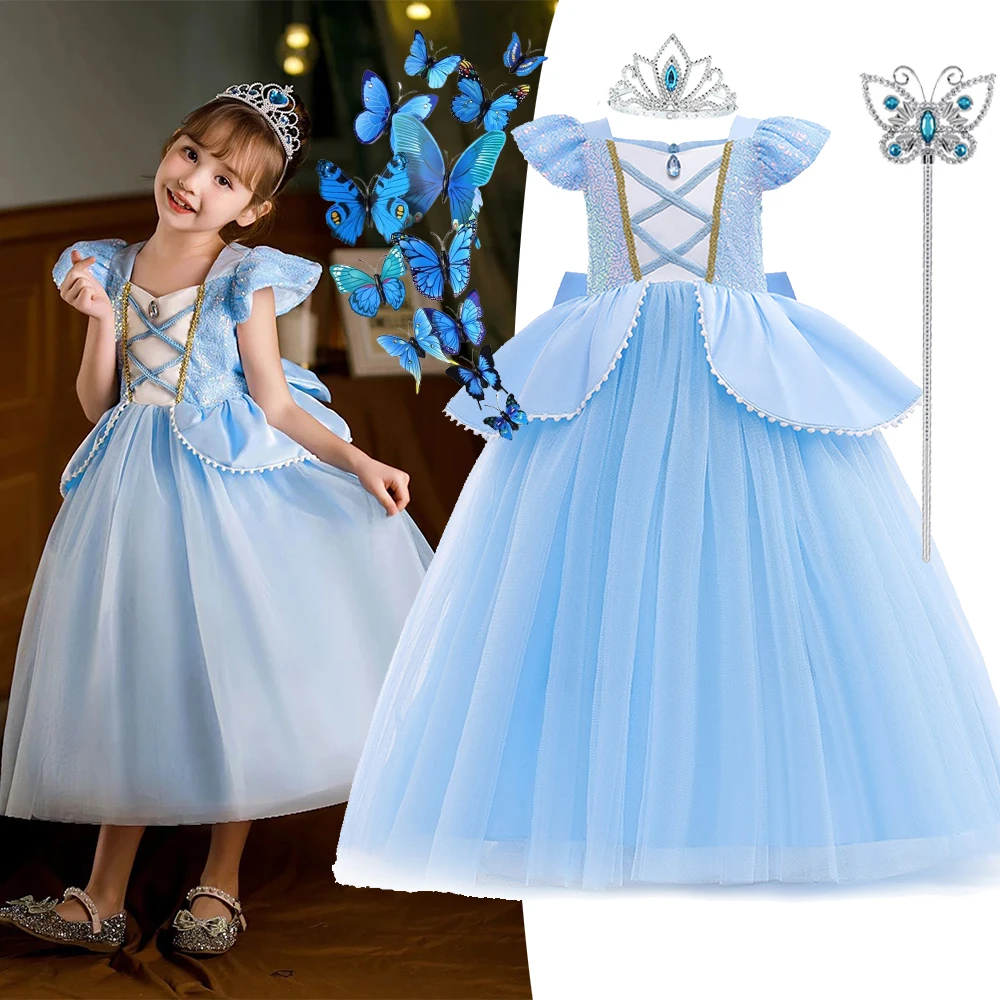 

Princess Dresses Cinderella Girl Costume Halloween Carnival Ball Luxury Mesh Splicing Cosplay Costume Cinderella Dress Up 2-10Yr