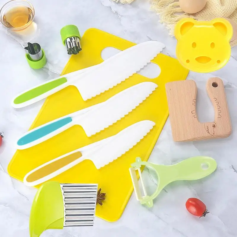 19PCS Montessori Kitchen Tools For Toddlers-Kids Cooking Sets Safe For Real Cooking Toddler Crinkle Cutter Kids Cutting Board