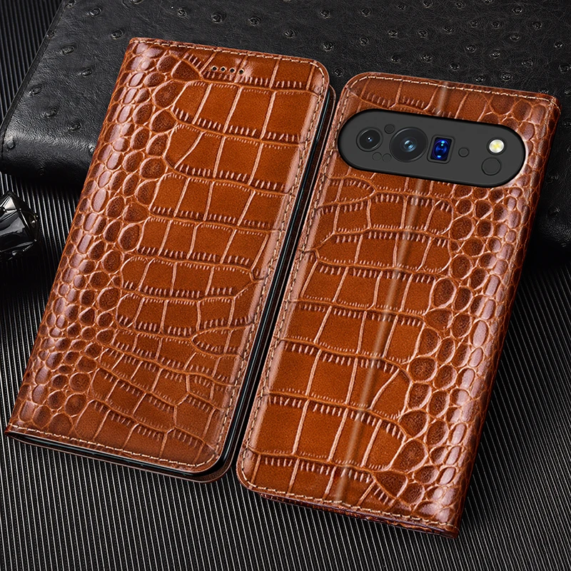 

Crocodile Genuine Leather Flip Case For Google Pixel 3 3A 4 4A 5 5A 6 6A 7 8 8A 9A 9 10 Pro XL 4G 5G Phone wallet Cover Cases