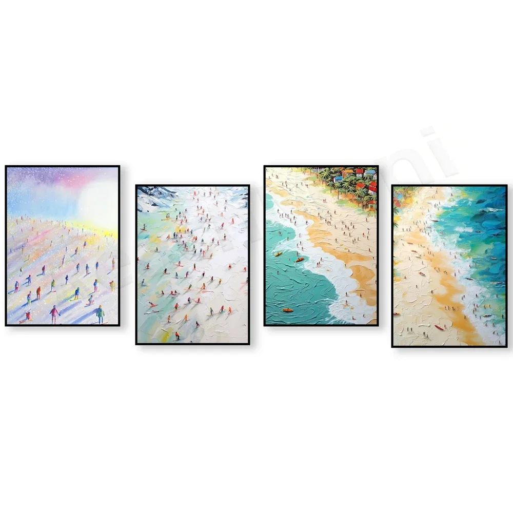 Abstract beach, people on the beach, mexico, miami florida coast art, surfer gift, ski poster, snow mountain ski vacation poster