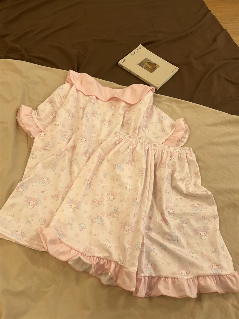 

Sweet Sle Summer Spwear ort Sve Cotton Nightgown Women's Home Clothes ort Pants Doll Collar Comfortable Underwear