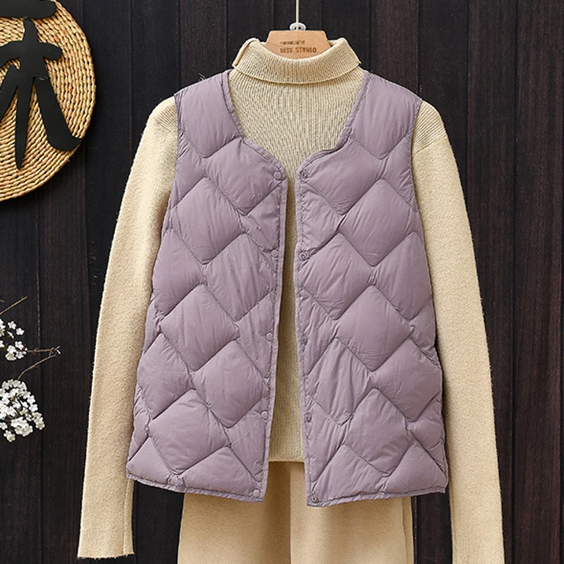 SEDUTMO Ultra Light Thin Duck Down Vest Women Winter Quilted Jackets Slim Waistcoat Autumn Casual Basic Parkas ED2138