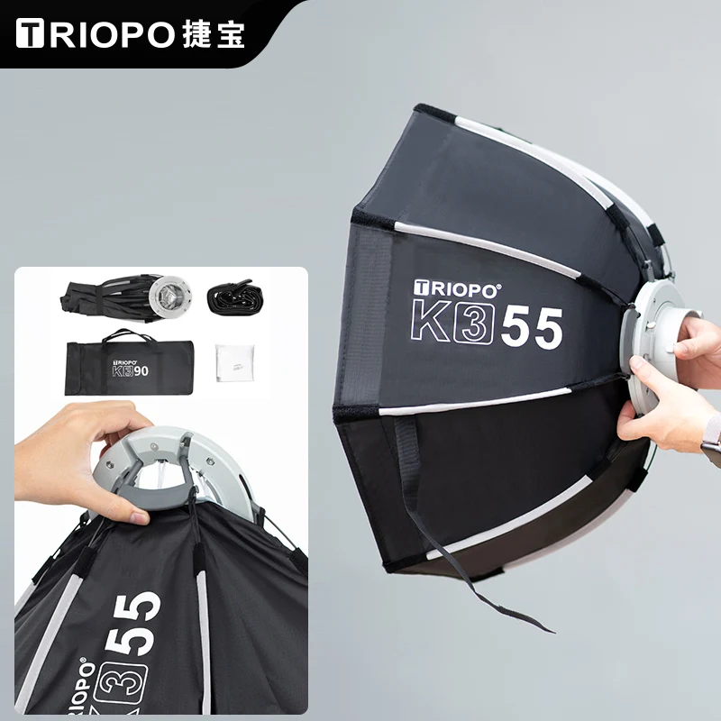 TRIOPO 55 см K3-55 65 см K3-65 90 см K3-90 120 см K3-120 быстросъемное восьмиугольное крепление Bowens для софтбокса для студийной вспышки, светодиодная видеолампа