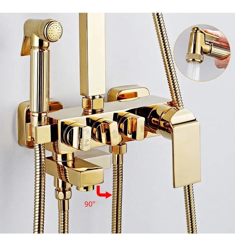 Gold Bathroom Shower Set Senducs Hot Cold Bathtub Mixer Faucet Quality Bras Bathroom Shower Tap Rainfall Bath Shower System