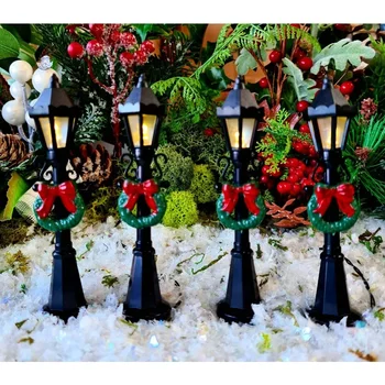 4 pçs/set casa de bonecas natal mini modelos de luz de rua micro-paisagem para casa de boneca decoração do jardim de fadas crianças brinquedos