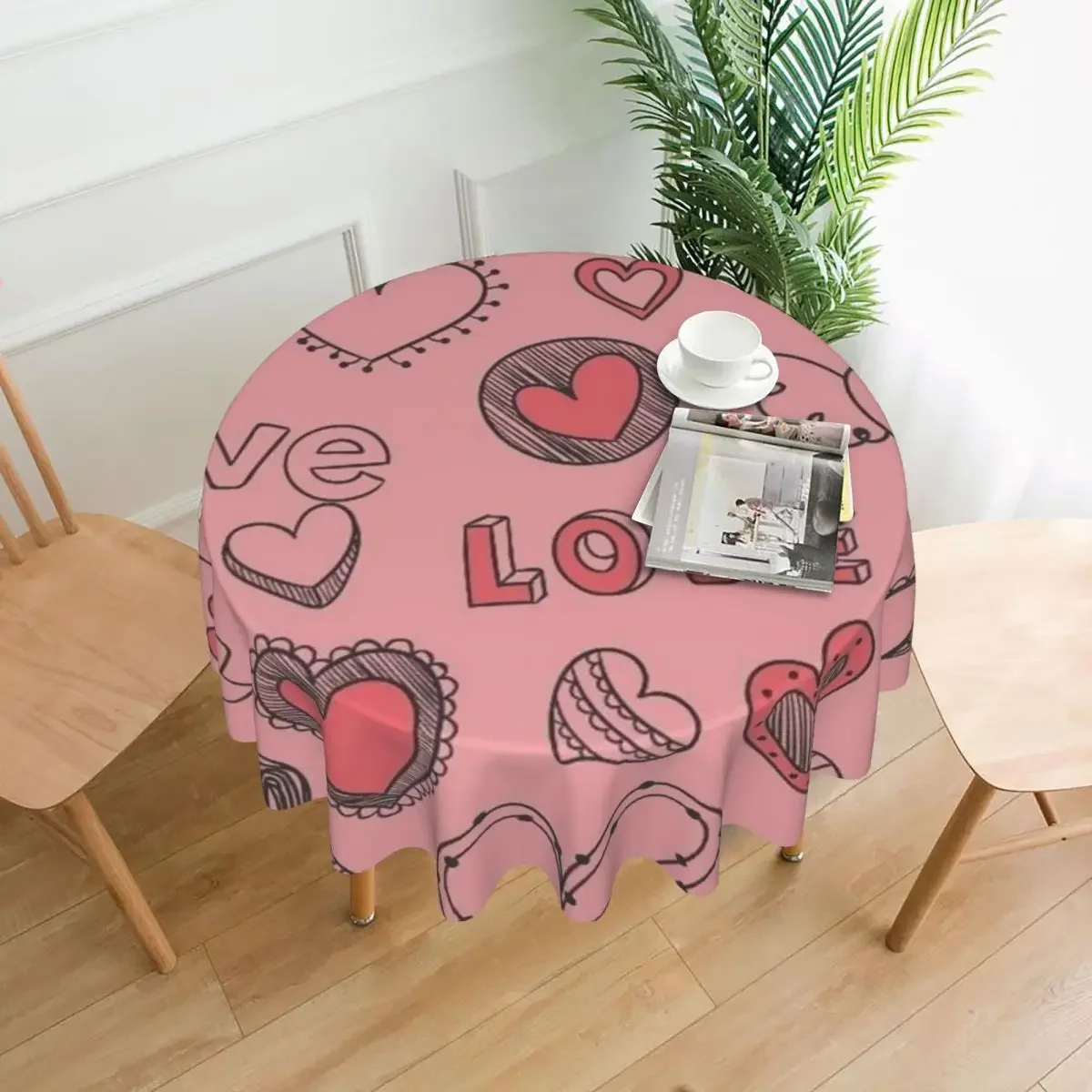 Valentine's Day Tablecloth Pink Love Graffiti Outdoor Round Table Cover Kawaii Design Table Cloth For Home Picnic Events Party