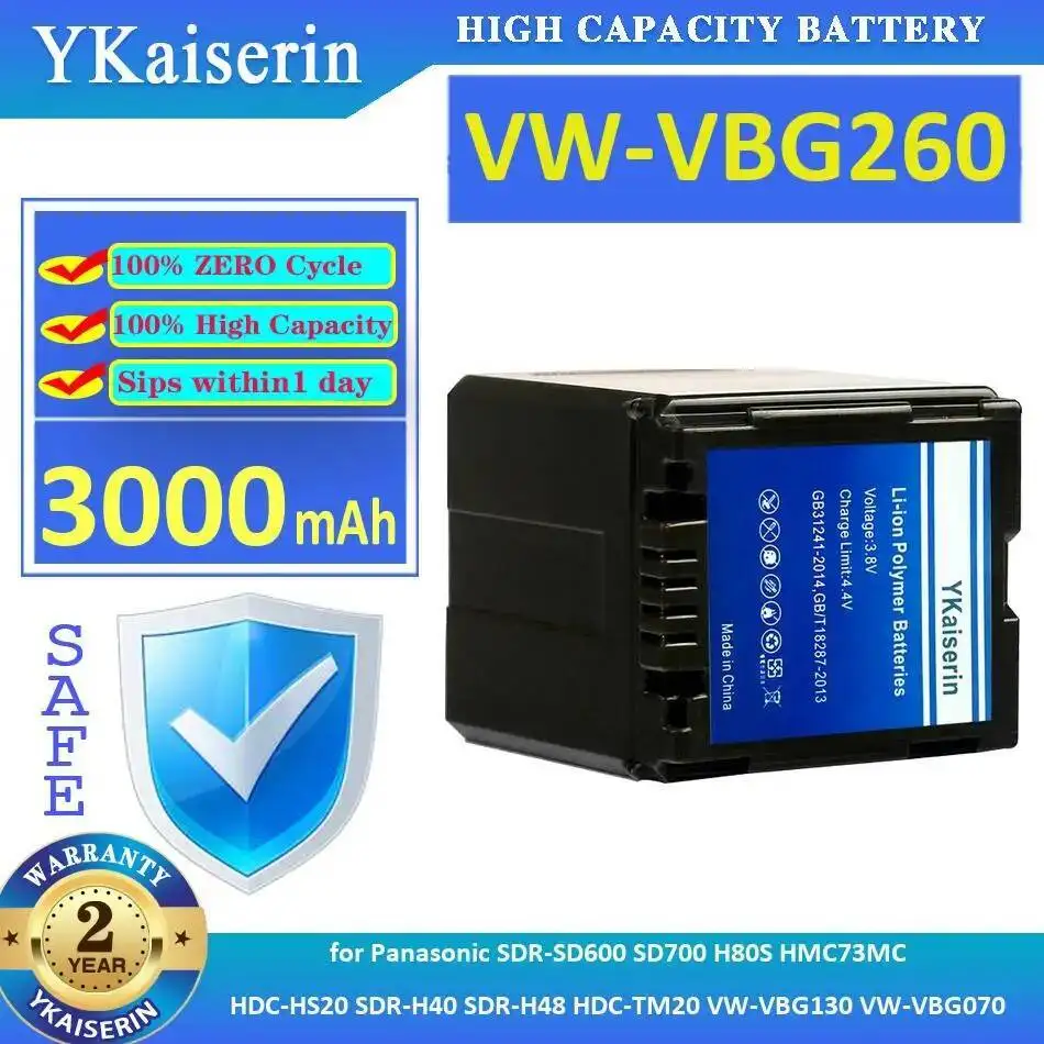 

Аккумулятор VW-VBG260 3000 мАч для Panasonic Sdr-SD600 SD700 H80S HMC73MC Hdc-HS20 Sdr-H40 Sdr-H48 Hdc-TM20 VW-VBG130 VW-VBG070