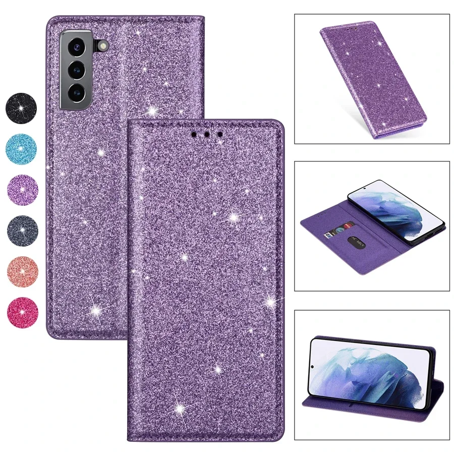 Wallet Glitter Magnetic Flip Leather Case For Samsung S24 FE S23 Ultra S22 Plus S21 S20 FE A06 A13 A15 A16 A35 A36 A53 A54 A55