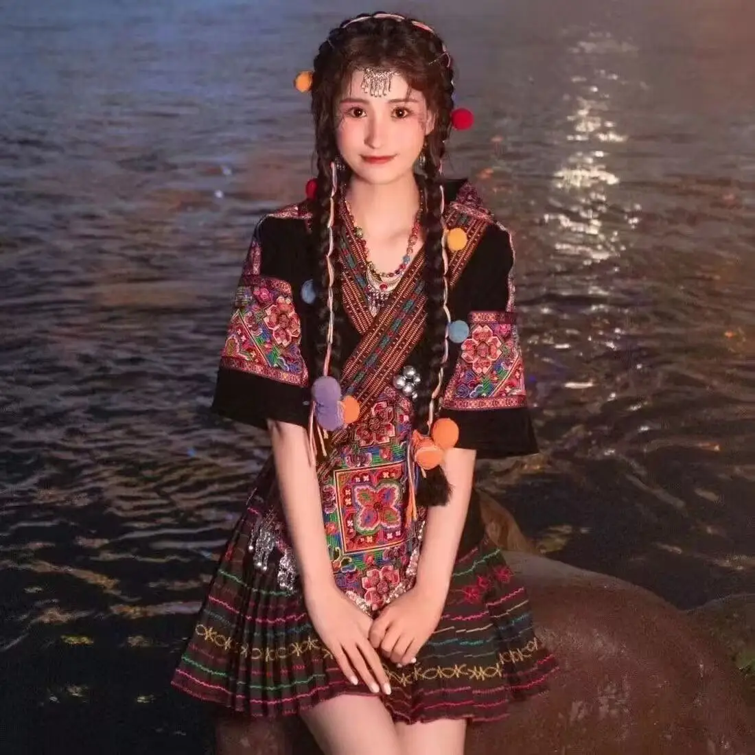 

Niche Hmong Costume Women's Traditional Chinese Clothing National Style Miao Stage Performance Outfit Asian Costume Hanfu Female