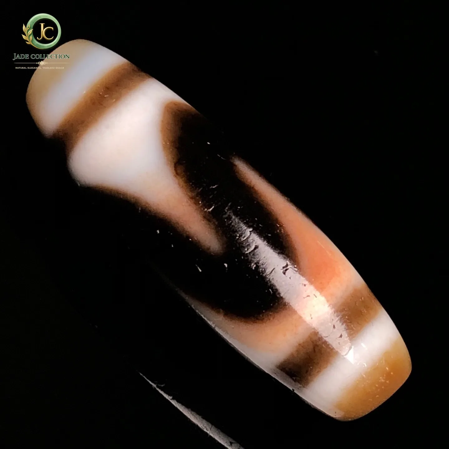 Rare Tibetan Buddhism Agate Tiger Tooth Dzi Bead Amulet Necklace Pendant G3586
