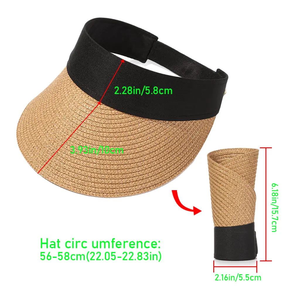 Fashion Summer Empty Top Sun Hat Portable Foldable Magic Tape Roll-up Beach Hat Wide Brim Straw Cap Women Casual Suncap Visors