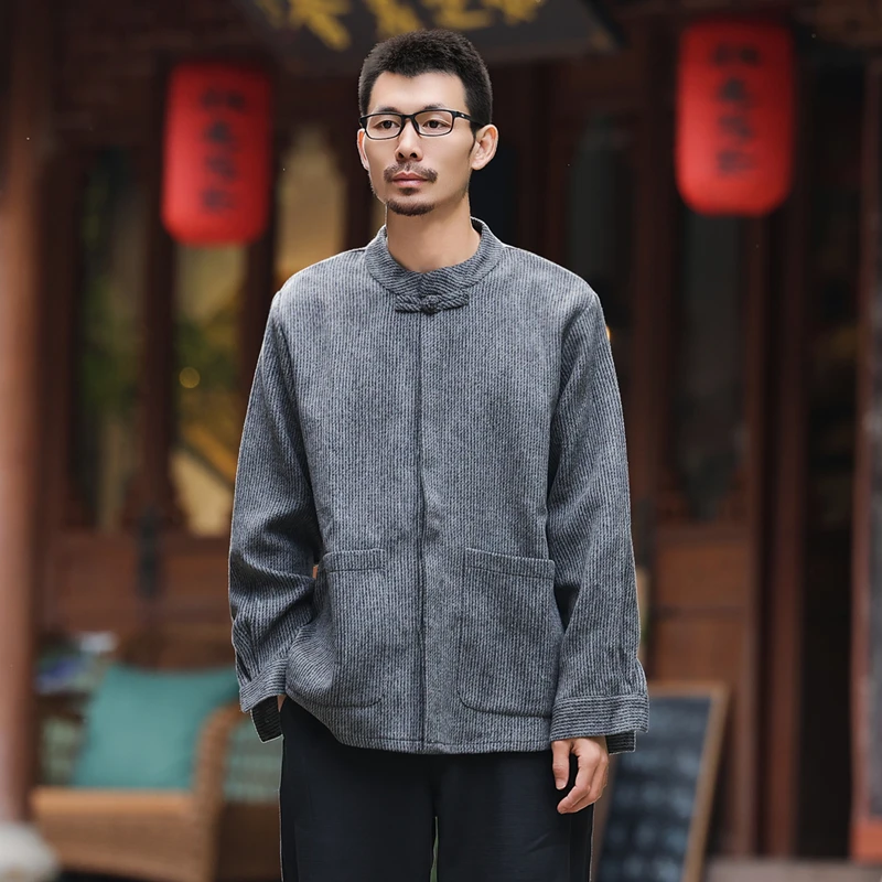 

Мужское шерстяное пальто в китайском стиле в стиле ретро, весна-осень-зима, свободное длинное пальто све, теплое пальто с воротником-стойкой на пуговицах