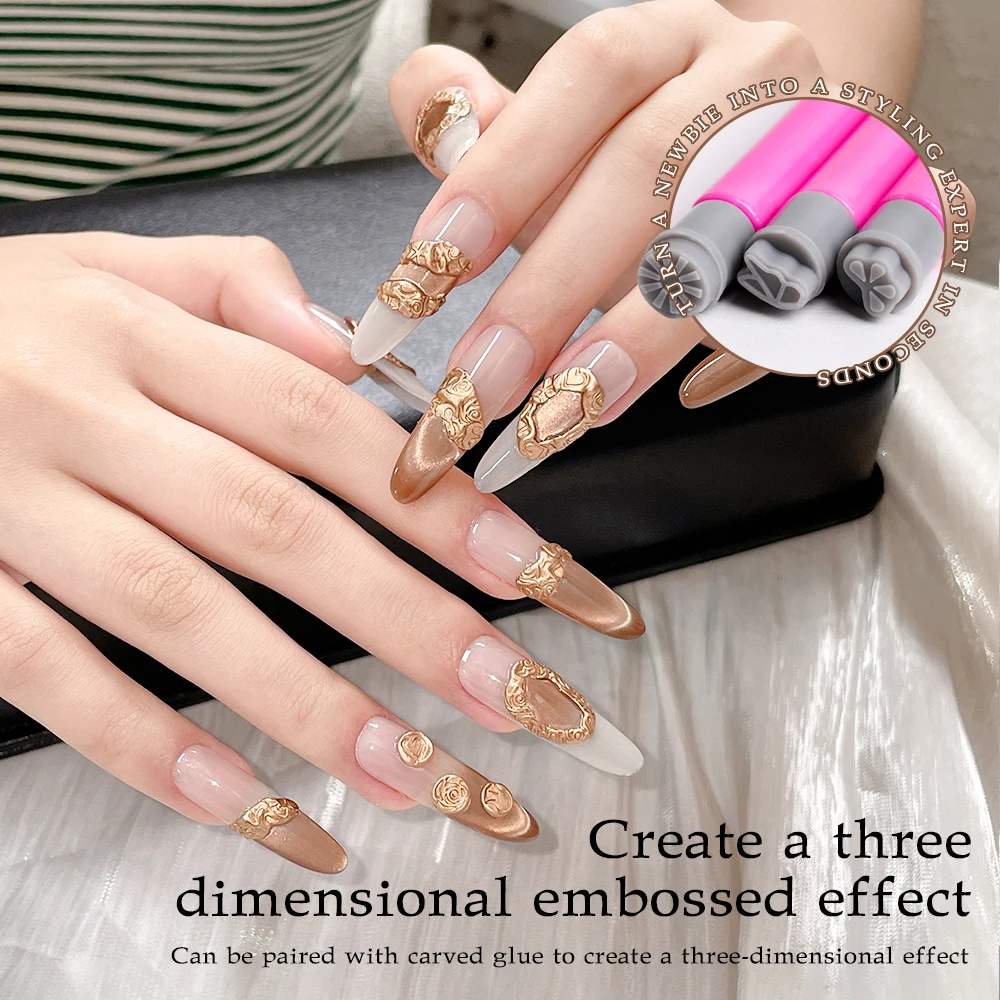 3 قطعة مسمار الفن ختم مجموعة أقلام مع 18 استبدال ختم رؤساء الأزهار فراشة تصميم مسمار ختم مانيكير التنقيط أداة الرسم #6