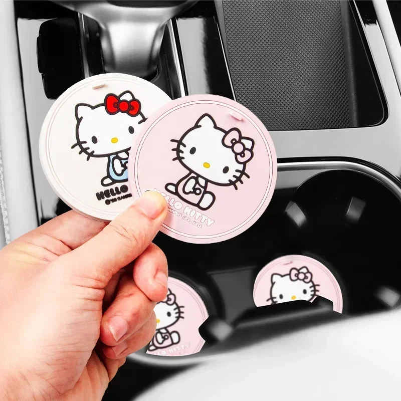 Anime Sanrio Car Water Coaster Coaster Mat Anti-Collision Insulation Pad Anti-Slip Mat Hello Kitty Ladies Car Pvc Soft Coaster view 2