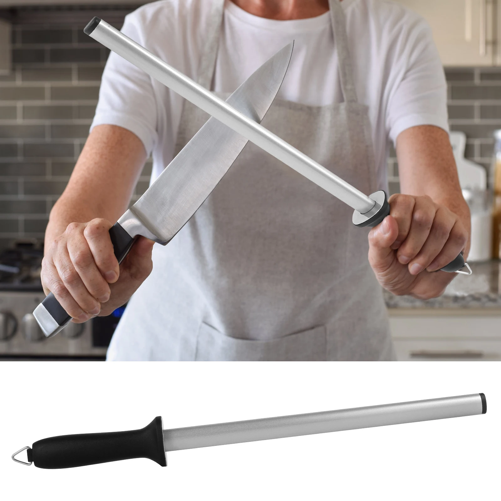 17Inch Diamond Sharpening Steel Rod Extra Fine Grit Sharpening Rod with Built-In Angle Guides Kitchen Sharpener for All Knives