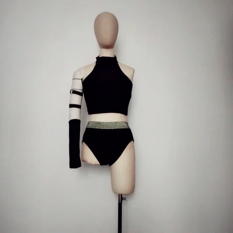 ナイトクラブバーゴーゴー衣装セクシーな黒のセクシーな漏れやすいベストハイウエストショーツスーツポールダンス服女性グループジャズ衣装XS3807