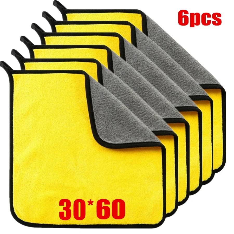 1/2/6 Stuks Microfiber Reinigingsdoekje Dikker Zacht Drogen Doek Auto Lichaam Wassen Handdoeken Dubbellaags Schone vodden Auto Accessoires