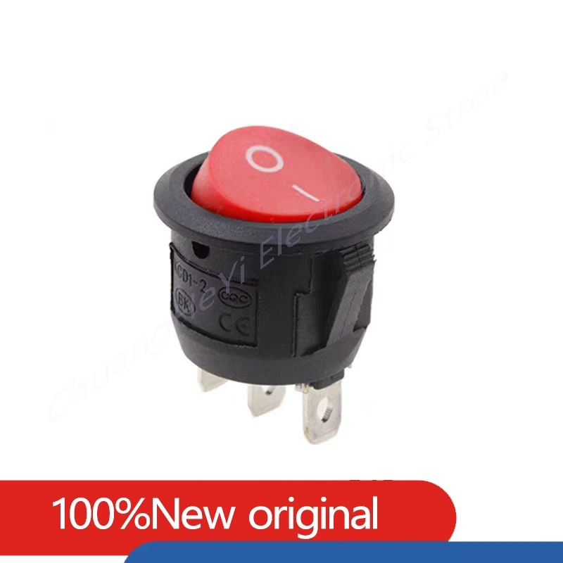 10Pcs/Lot KCD1 Round Boat Switch without Light Black Red and with Light Red Green  3 Pin 2 Gear 6A 250V 10A 125V 23MM Warping