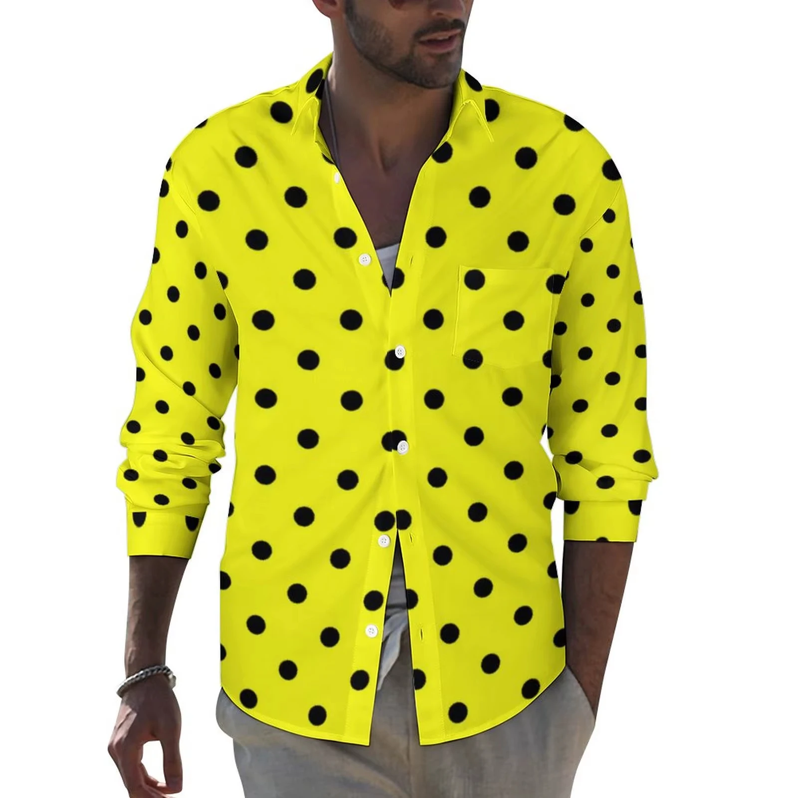 Men's Fall Shirts Casual Shirts Trendy 3D Digital Print Printed Long Sleeve Tops Men's Prom Cardigan Shirts