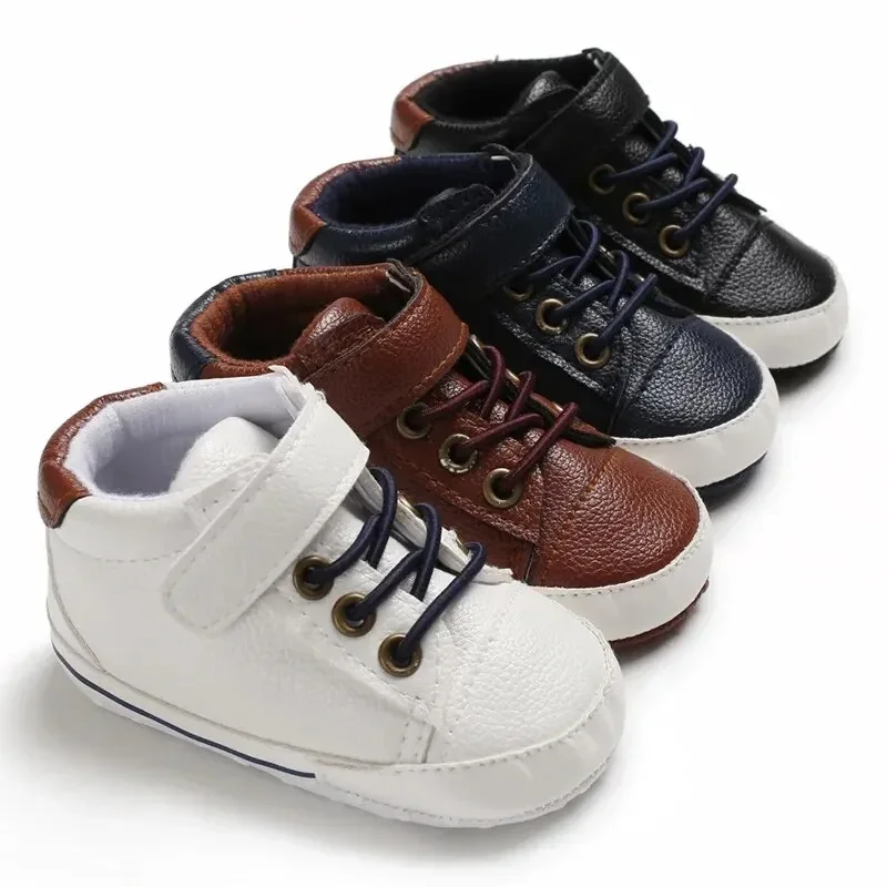 Meckior 0-18M Casual Babyschoenen Katoenen Zachte Antislip Baby Peuter Schoenen Pu Lederen Jongens Meisjes Hoge Sneakers Eerste Wandelaars