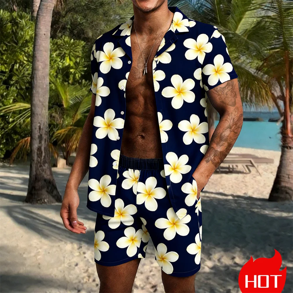 summer clothes for man Resort hotel shirt set retro pattern vacation shirt two-piece set Leisure Hawaii Beach Men's 2 piece set