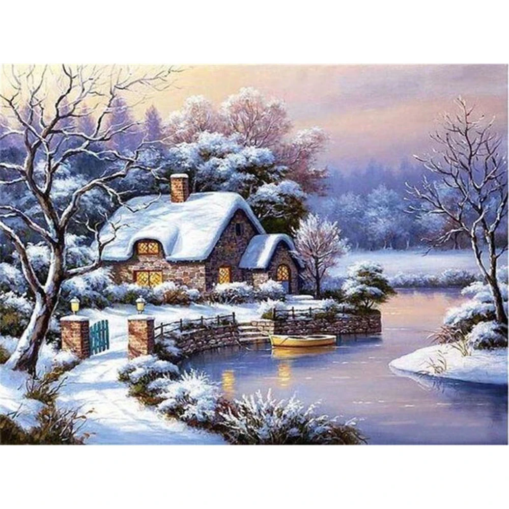 Landscape House Winter Snow Scenery DIY Embroidery Cross Stitch 11CT Kits Craft Needlework Set Cotton Thread Printed       Sell