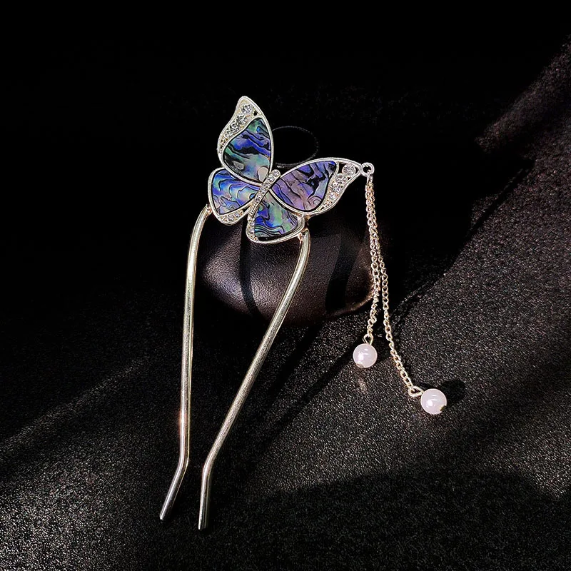 

Высококачественные нишевые заколки для волос с кисточками-бабочками и радужным цветком, U-образные заколки для волос и головные уборы с заколками для волос в китайском диском стиле