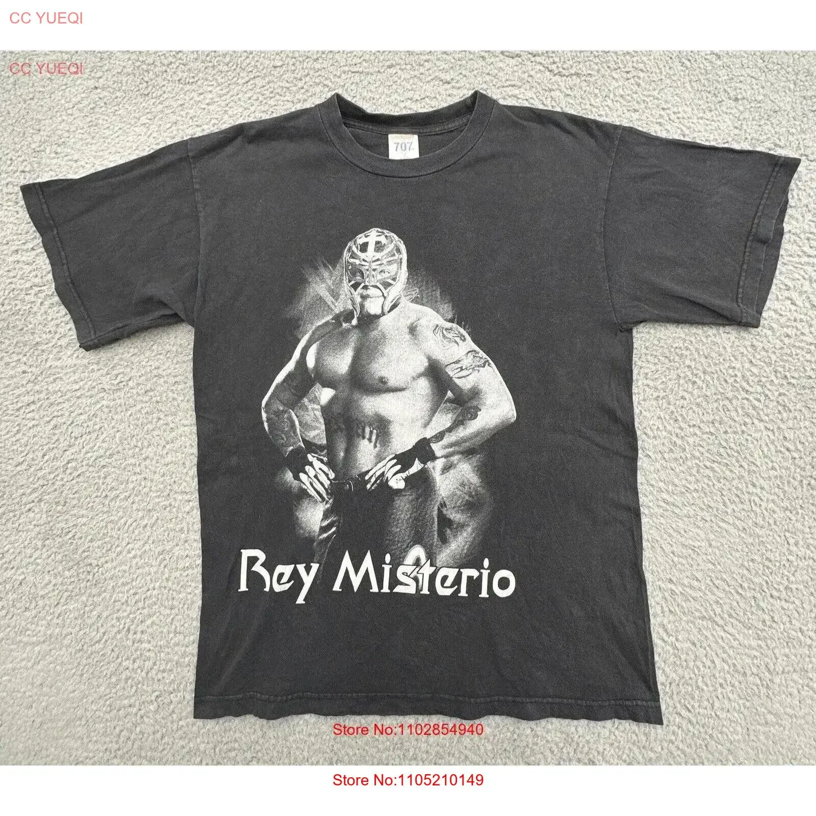 Vintage 707 Fantasy Activewear camiseta negra mediana para hombre Rey Misterio vintage gráfico lavado transpirable ropa de calle cómoda