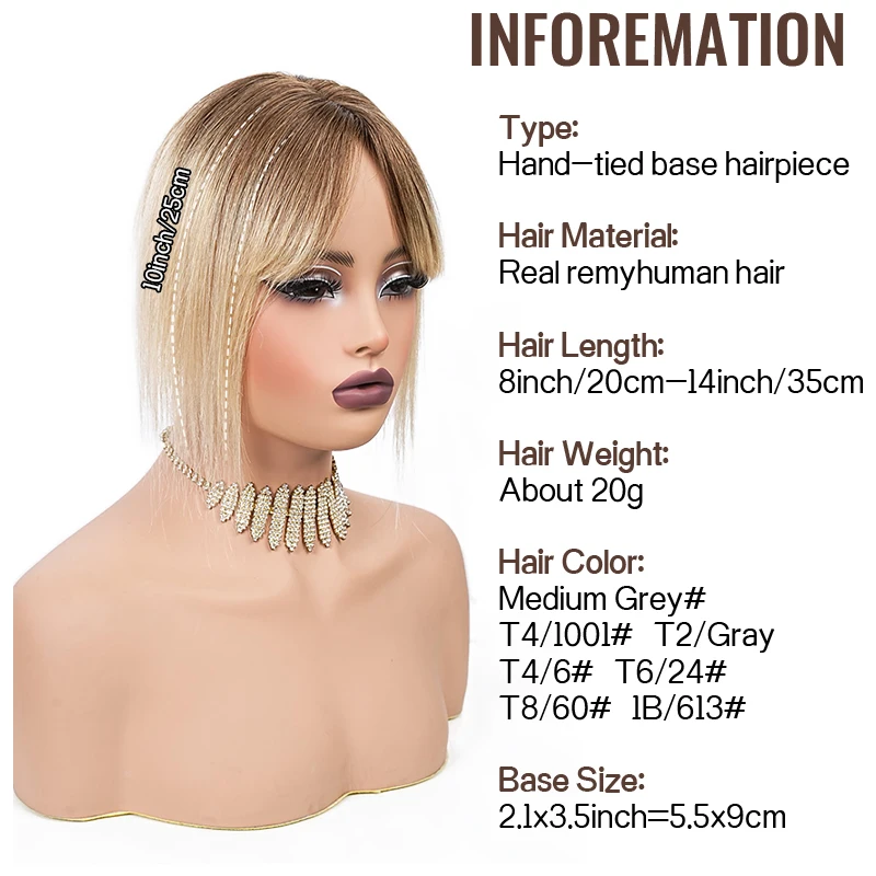 5.5X9cm Simulation Hairnet 8-14inch 100% Human Hair Bangs Toppers Clip in Hairpieces with Real Hair for Women Hair Pieces
