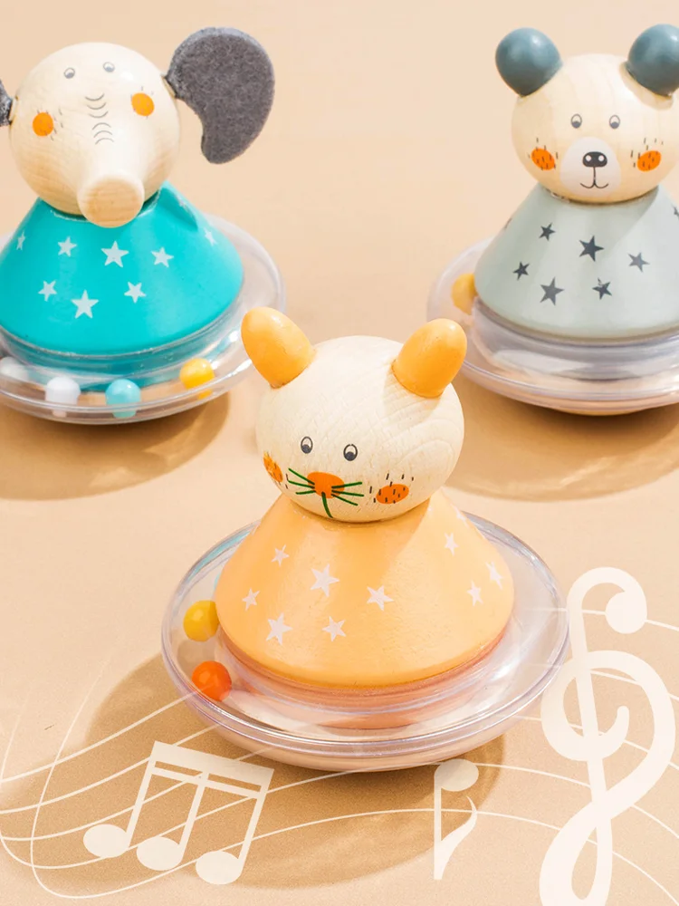Children Wooden Educational Toys Cartoon Animal Tumbler Rattle Ring Bell Montessori Toys for Baby Preschool Gift