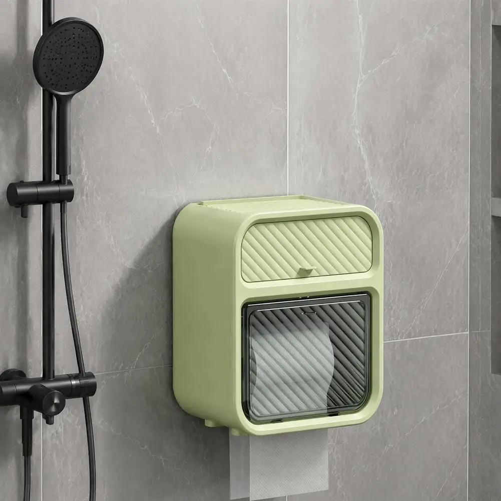Waterproof Tissue Box Holder Bathroom Tissue Box with Storage Shelf Wall Mounted Waterproof Toilet Paper Holder for Rolls view 2