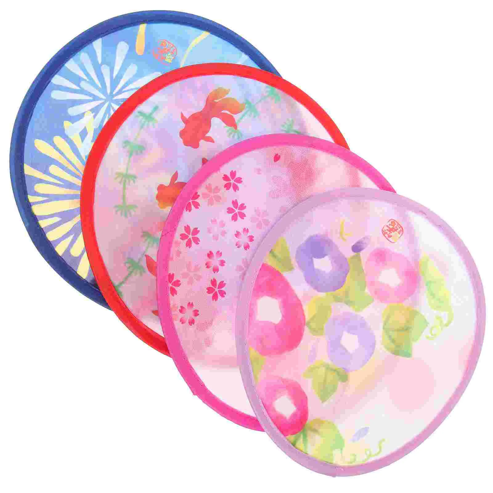 4 Pcs Cartoon Child Foldable Hand Fan Mini Slow Rebound Memory Steel Wire Kids Circular