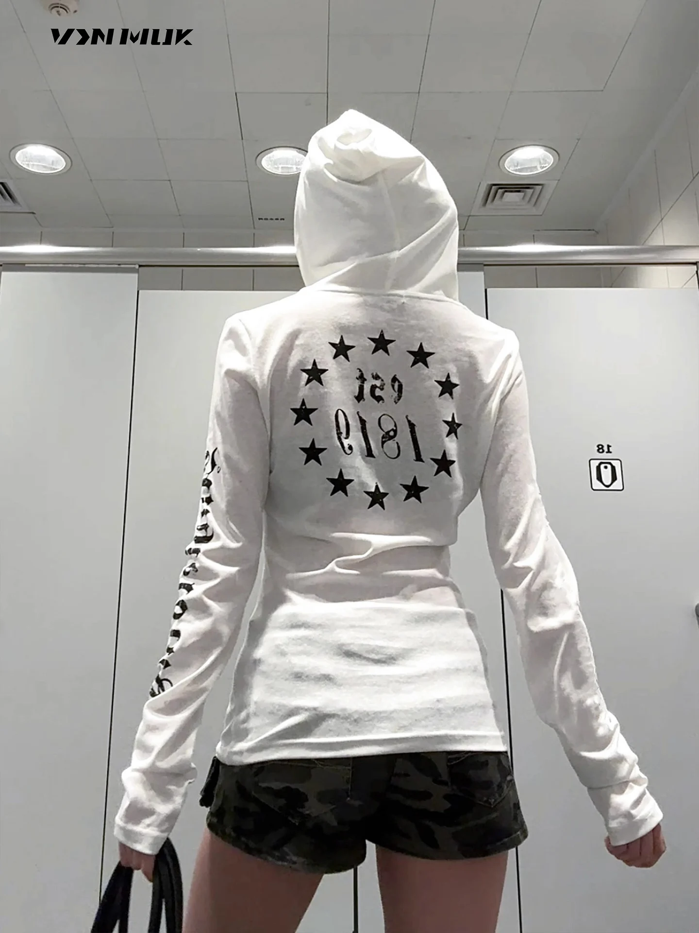 Damskie koszulki z długim rękawem w stylu amerykańskim, zimowe, termiczne, luźne, wygodne, retro, grunge, urban, uniwersalne, z pluszowego polaru, zapinane na zamek.