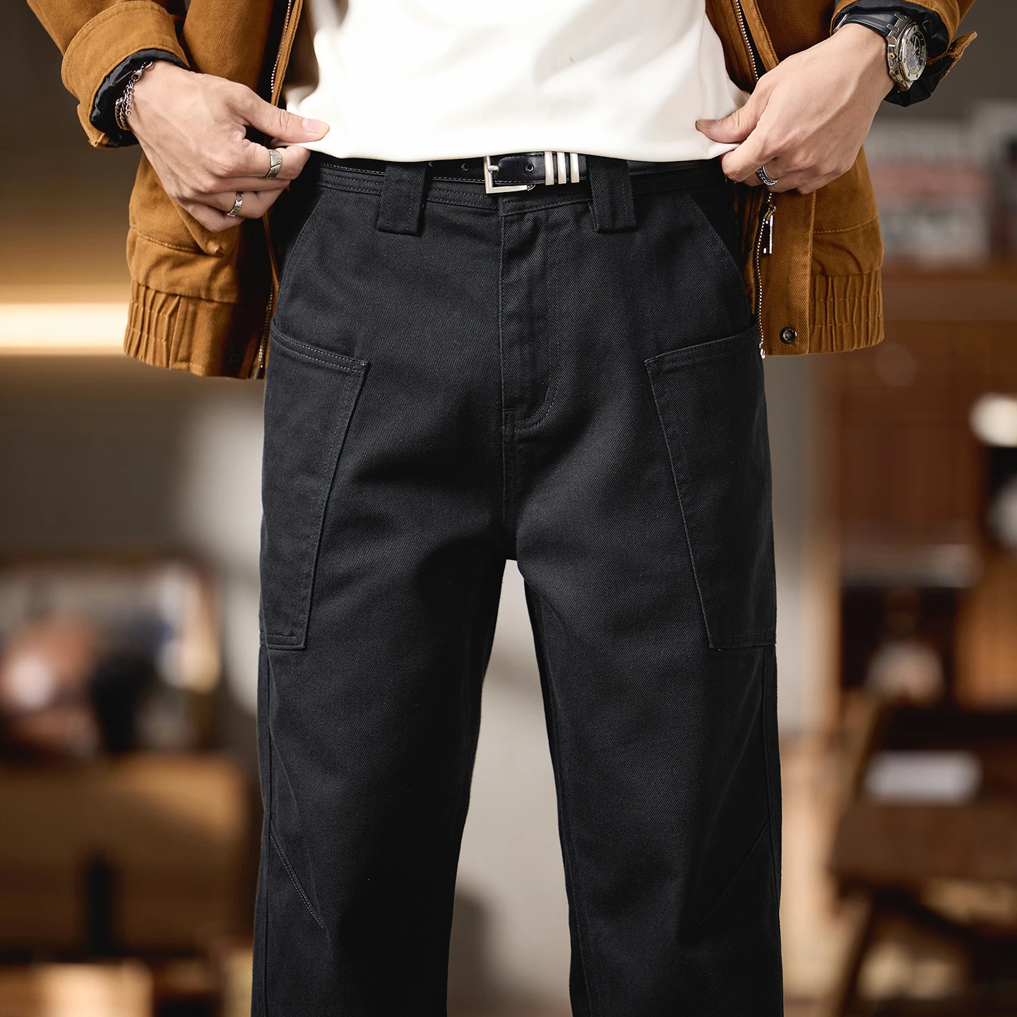 

42 44 46 plus size 100% cotton men's straight loose cargo pants 2026 spring and autumn brand amekaji retro casual jeans trousers
