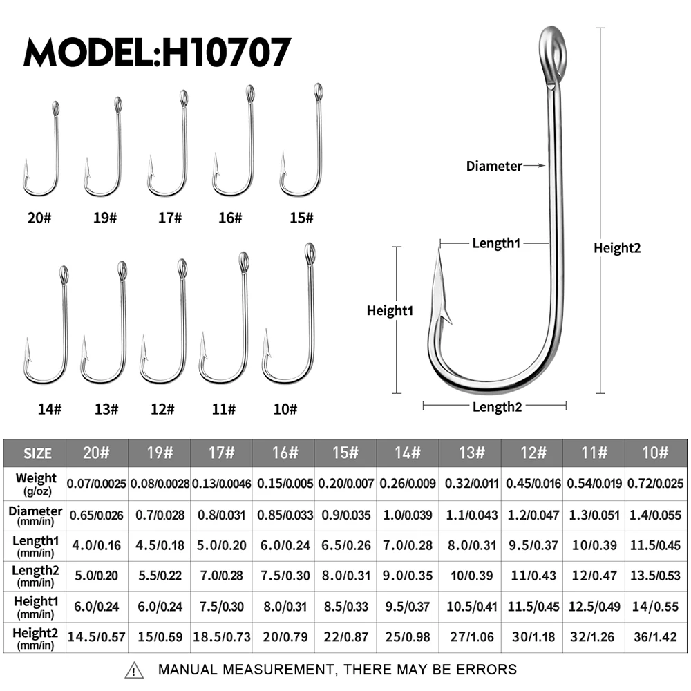 PROBEROS 100Pcs  High-carbon Steel Barbed Single Hook 10#-20#  Ring Eye Pointed Fish hook  Fishing Accessories