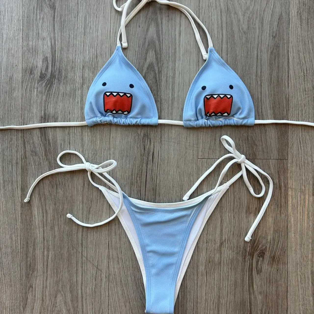 Kawaii Aesthetic Bikini Women Monster Print Triangle Top Thong Bottom Swimsuit 2026 Women's Clothing Bikinis Set