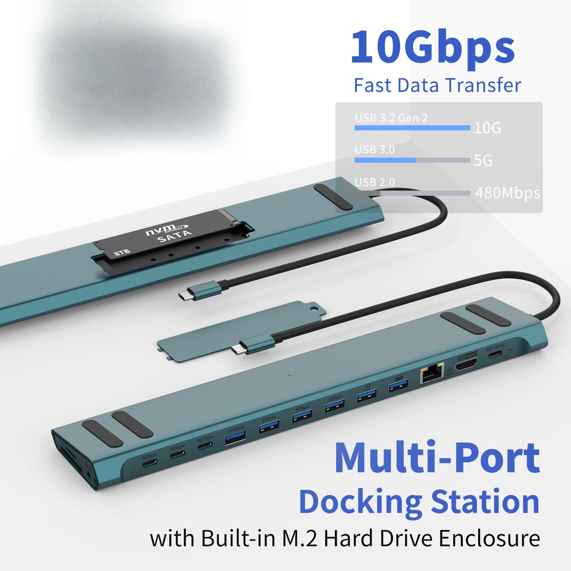 محطة إرساء متعددة الوظائف 16 في 1 مع حاوية محرك الأقراص الصلبة مناسبة لمحطة إرساء قاعدة الكمبيوتر المحمول Mac متعددة الواجهات