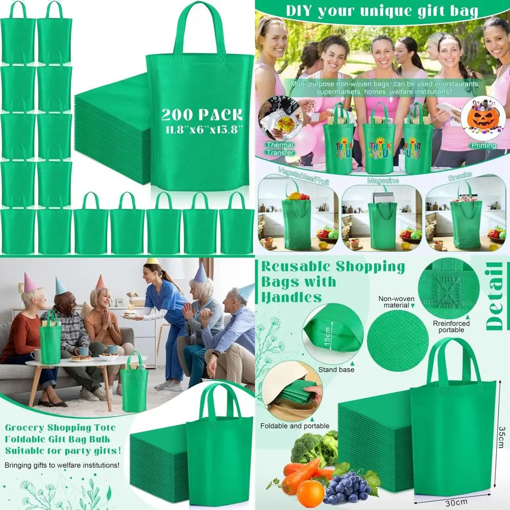 

Large Foldable Non-Woven Shopping Bags with Handle, Portable Tote for Bulk Grocery 11.8x6x13.8 Inch