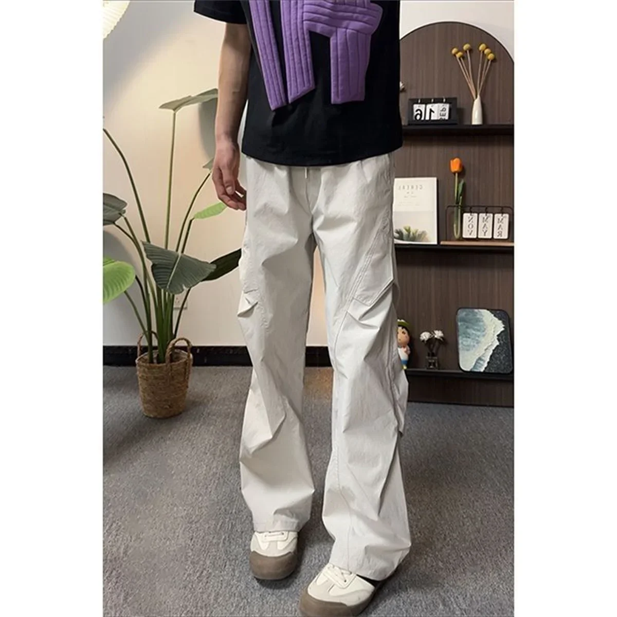 

2025 New Thin Ice Silk Quick Drying Pleated Work Pants Summer Solid Color Men's Fashion Loose And Versatile Casual Pants