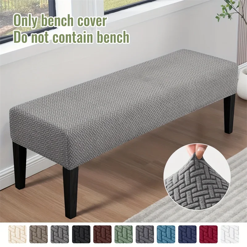 

Leaf Jacquard Long Bench Cover Stretch Soft Piano Stool Covers Rectangle Pure Color Chair Cover All-inclusive for Living Room