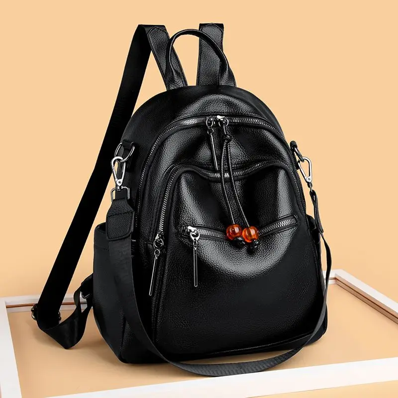 Retro Solid Color Backpack Women Leather Pebble Texture Large Capacity Daypack Ladies Fashion Daily  Commute Mochilas Mujer 2025