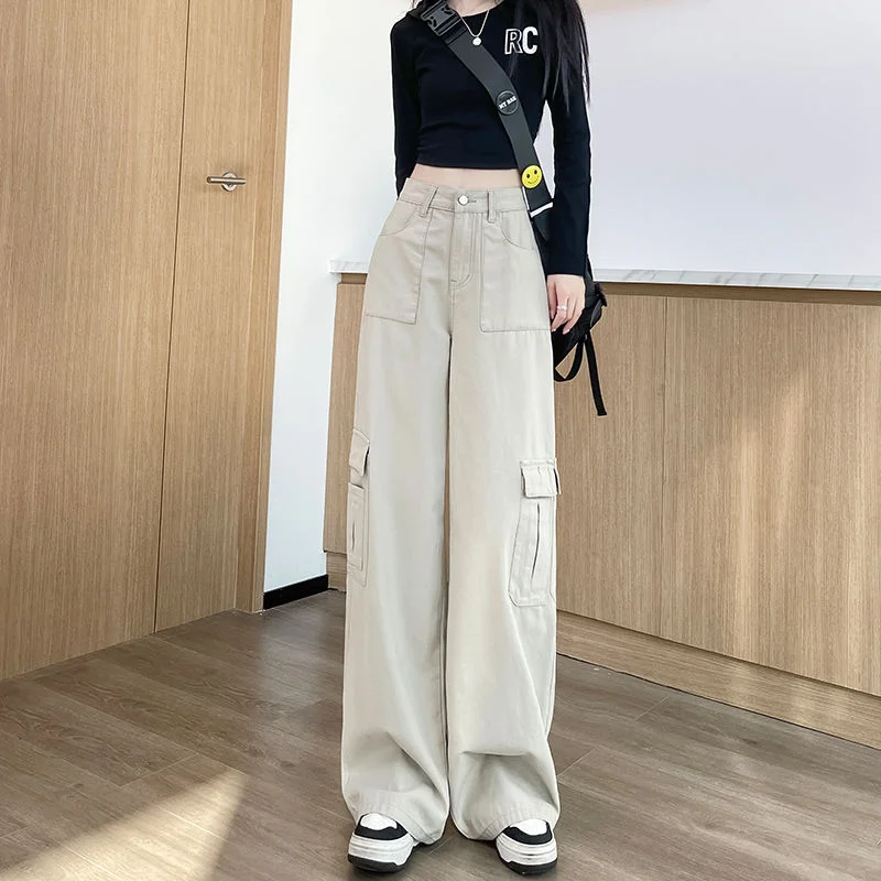 

High Waist Cargo Jeans Wide Leg Loose Straight Drag Pants Summer Slim