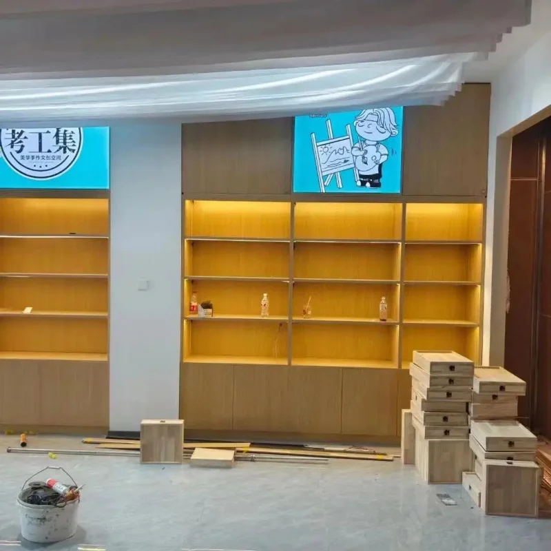 custom.Customized Modern Design Wall Display Stand Retail Store Cosmetics Cabinet Showcase Panel Wood Shopping Malls Hot view 4