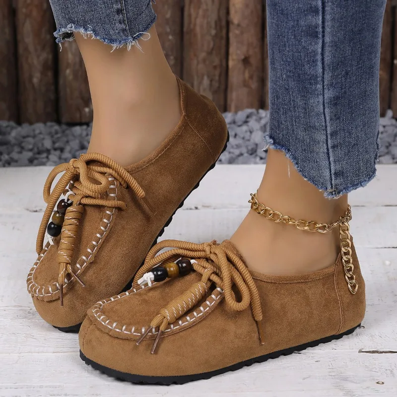 Flats Luxury Summer All-match Flat Bean Shoes Slip-on Lazy Women's Shoes Soft Soles Shallow Mouth Retro Tassel Women's Shoes