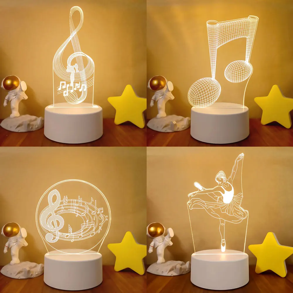 New 3d Illusion Baby Night Light Musical Note Hologram Nightlight for Home Decoration Usb Lamp Musical Souven warm white lights