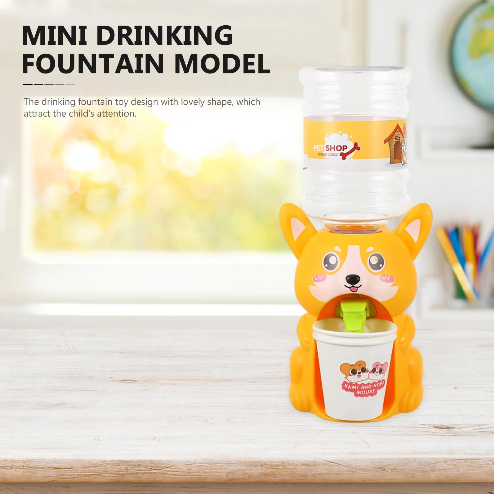 Mini Corgi Drinking Fountain Simulation Water Dispenser Kids Gift Press Button Water Fountain Children Play Scene